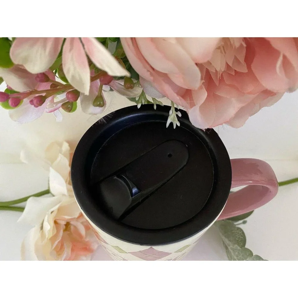 Lang Golf Travel Mug Pink‎ Argyle Ceramic Lid Golf